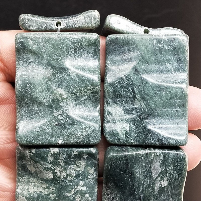 Serpentite Russo Naturale in Perline Forma Rettangolare Lavorato Piatto Liscio Foro Passante 31X41mm