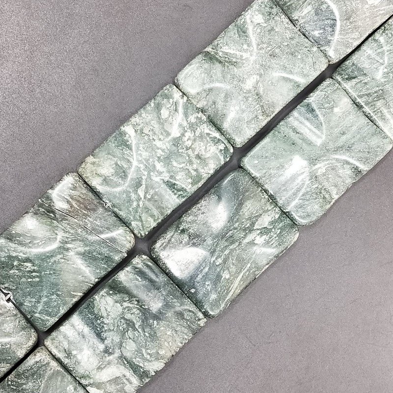 Serpentite Russo Naturale in Perline Forma Rettangolare Lavorato Piatto Liscio Foro Passante 31X41mm