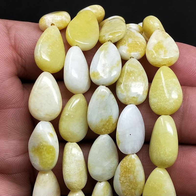 Giada Limone Naturale Perline Forma Goccia Piatto Liscio Foro Passante 10X15mm