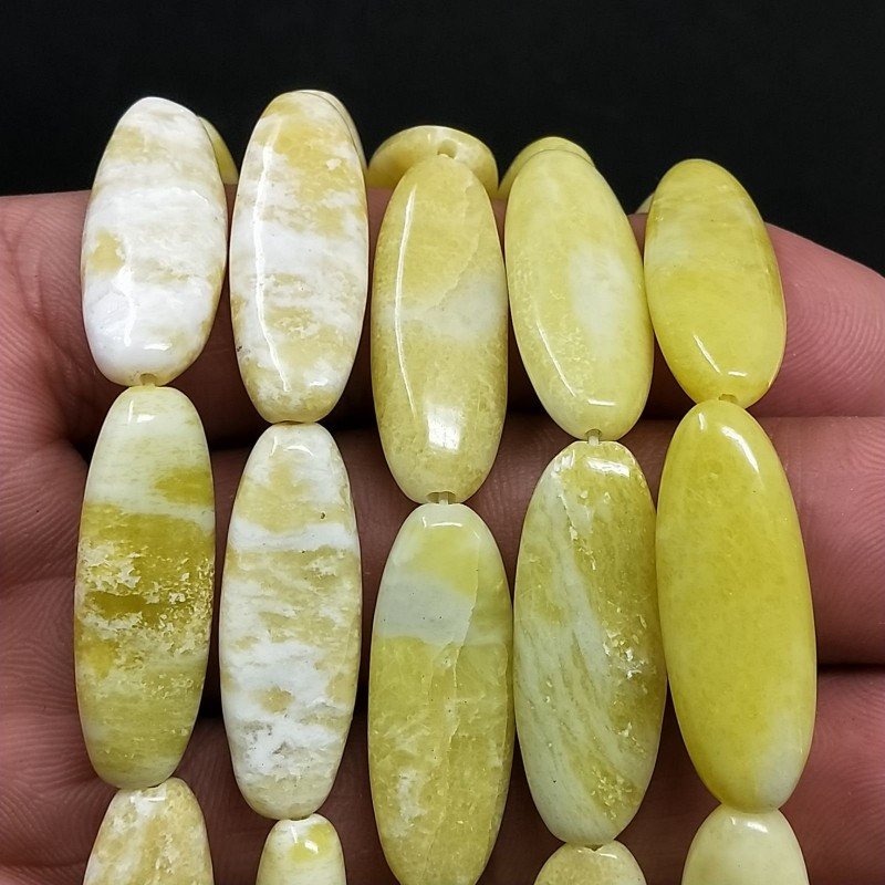 Giada Limone Naturale in Perline Forma Ovale Allungato Piatto Liscio Foro Passante 10x28mm