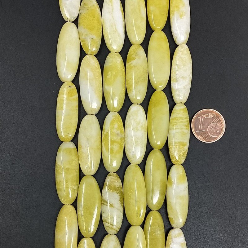 Giada Limone Naturale in Perline Forma Ovale Allungato Piatto Liscio Foro Passante 10x28mm