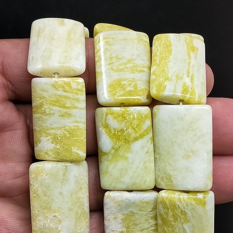 Giada Limone Naturale in Perline Forma Rettangolare Piatto Liscio Foro Passante 17x25mm