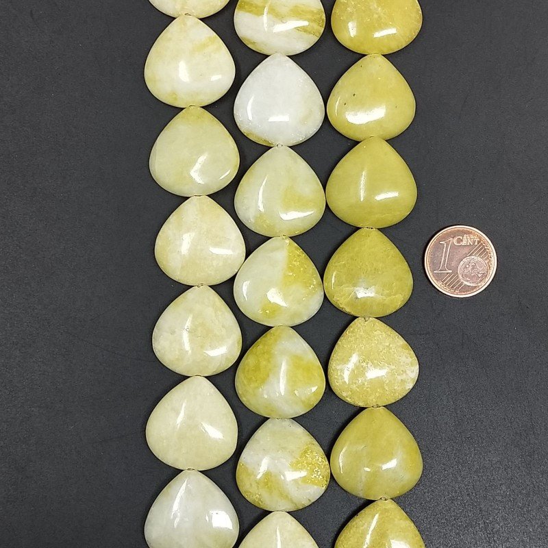 Giada limone Perline Forma Cuore Piatto Liscio Foro Passante 20mm