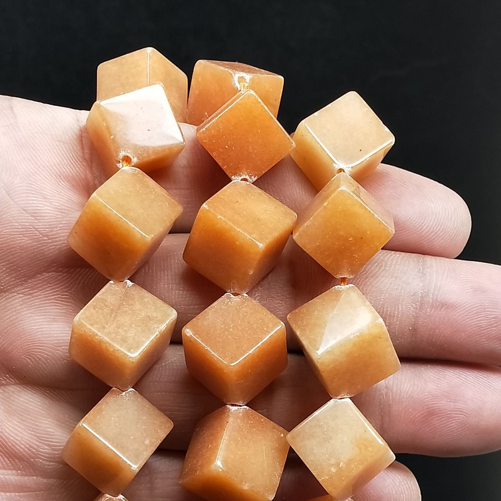 Avventurina Arancio Perline Forma Cubetti Liscio Foro Diagonale 18mm
