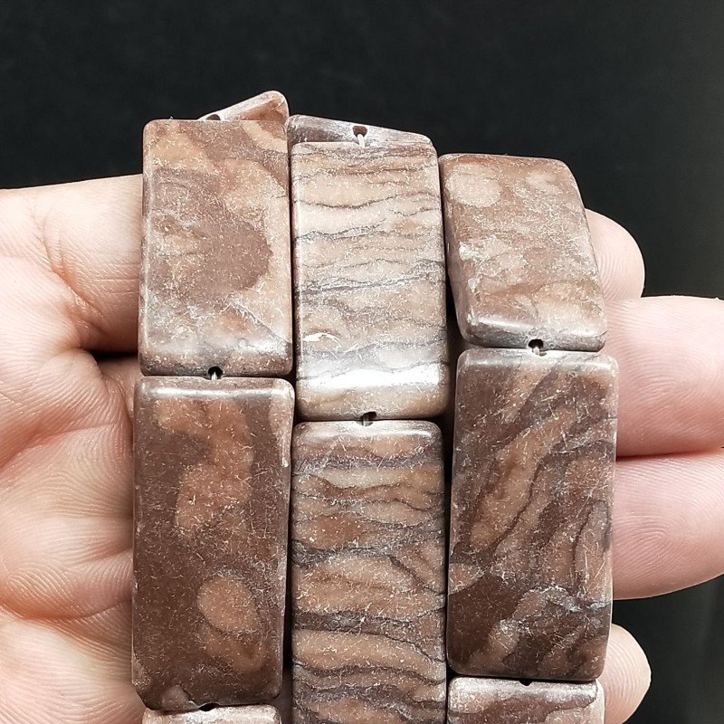 Diaspro Picasso Naturale in Perline Forma Rettangolare Piatto Liscio Foro Passante 35X17mm