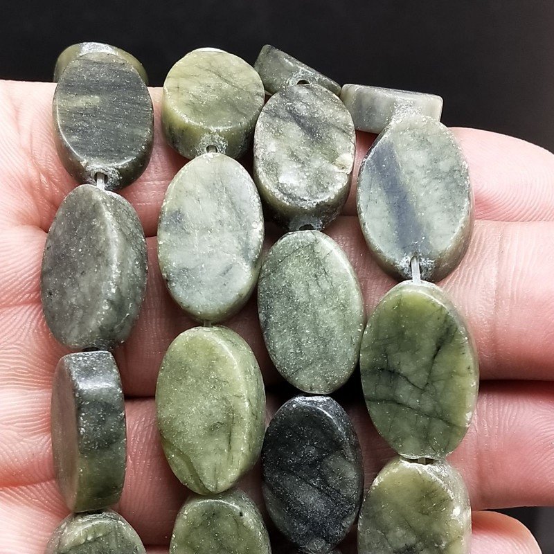 Serpentite Russa Naturale in Perline Forma Ovale Piatto Liscio Foro Passante 12X19mm