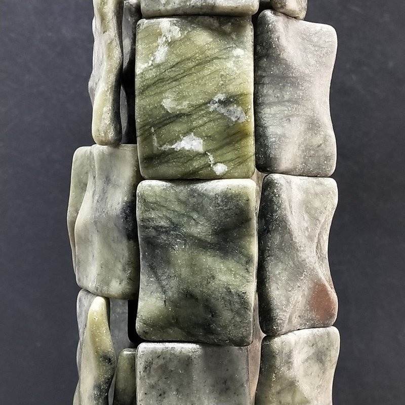 Serpentite Naturale in Perline Forma Rettangolare Lavorato Piatto Liscio Foro Passante 30X40mm