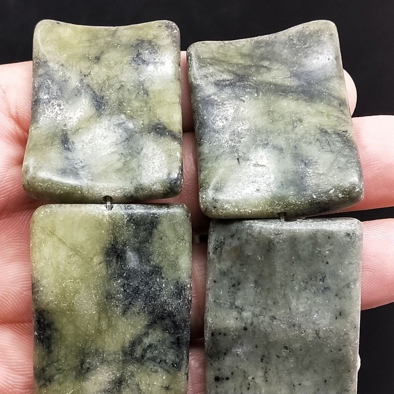 Serpentite Naturale in Perline Forma Rettangolare Lavorato Piatto Liscio Foro Passante 30X40mm