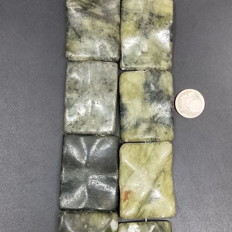 Serpentite Naturale in Perline Forma Rettangolare Lavorato Piatto Liscio Foro Passante 30X40mm
