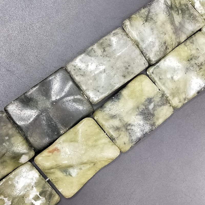 Serpentite Naturale in Perline Forma Rettangolare Lavorato Piatto Liscio Foro Passante 30X40mm