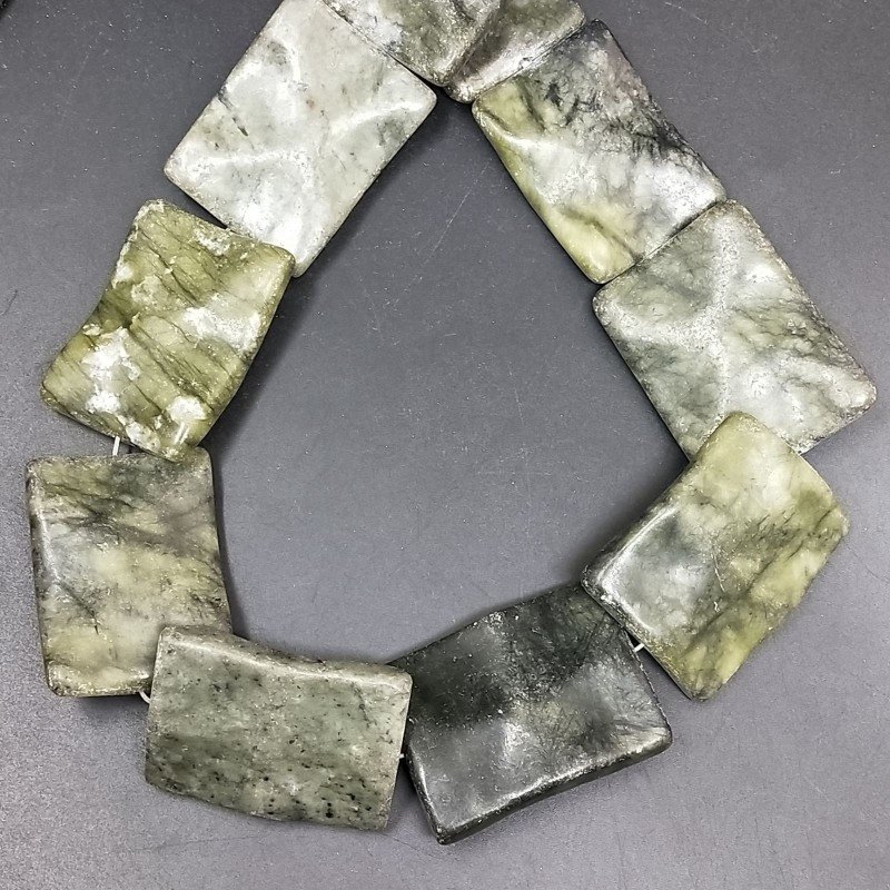 Serpentite Naturale in Perline Forma Rettangolare Lavorato Piatto Liscio Foro Passante 30X40mm