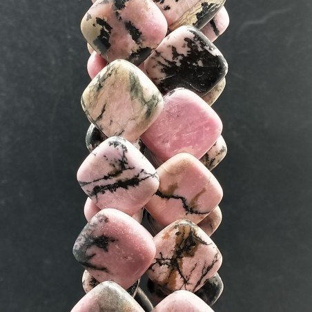 Rodonite Naturale in Perline Forma Rombo Piatto Liscio Foro Diagonale Sormontato 20mm