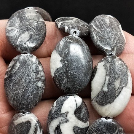 Diaspro Picasso Naturale in Perline Forma Ovale Piatto Liscio Foro Passante 18X24mm