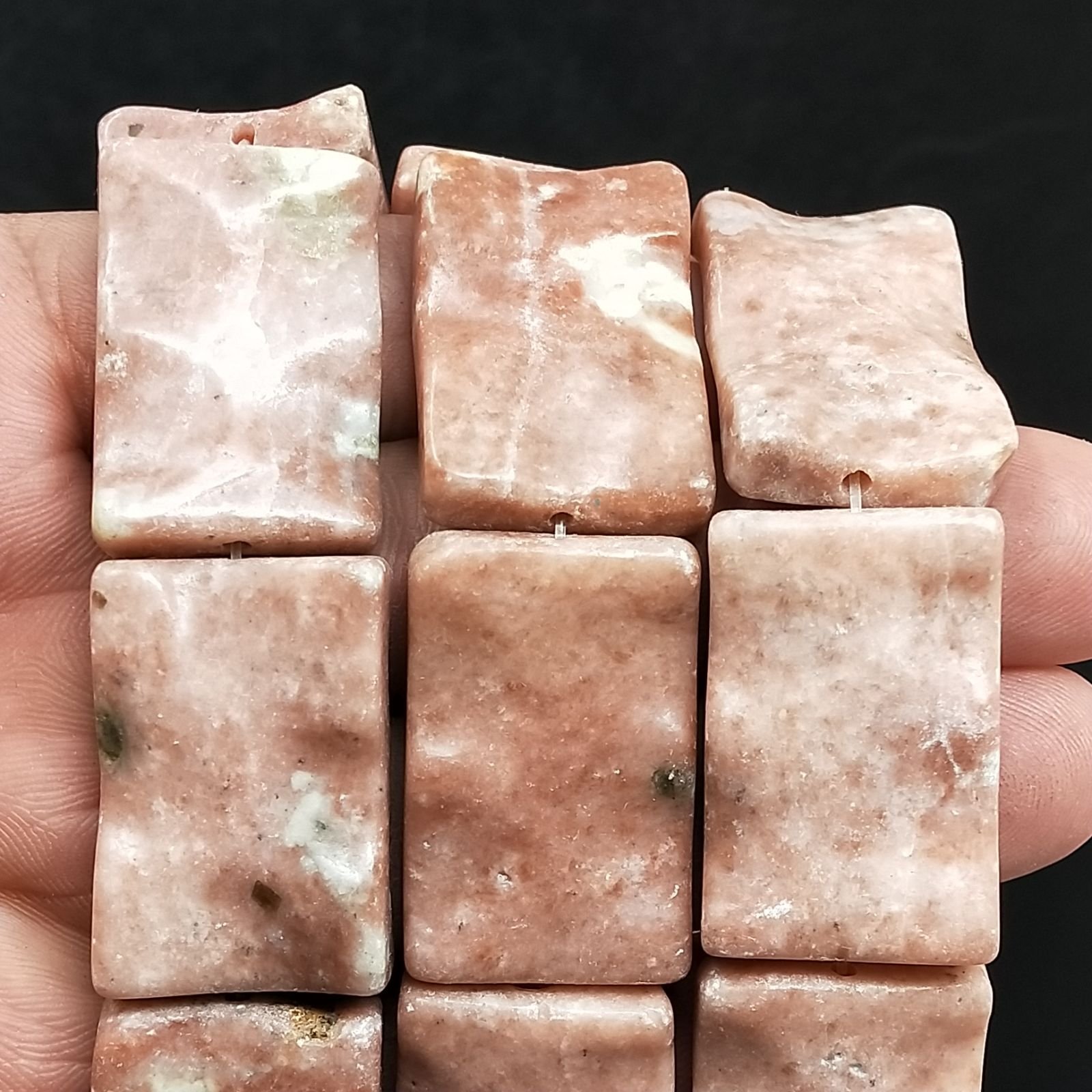 Rodonite Naturale in Perline Forma Rettangolare Lavorato Piatto Liscio Foro Passante 20x30mm