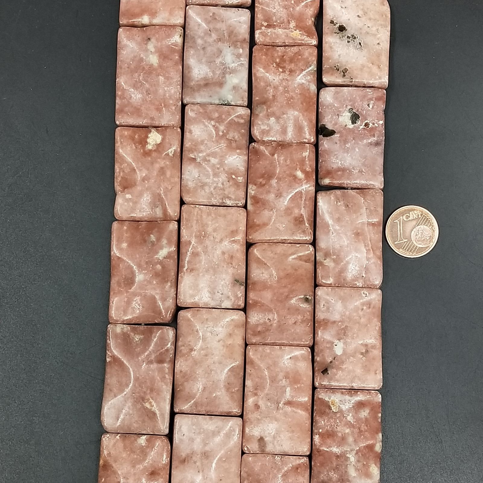 Rodonite Naturale in Perline Forma Rettangolare Lavorato Piatto Liscio Foro Passante 20x30mm