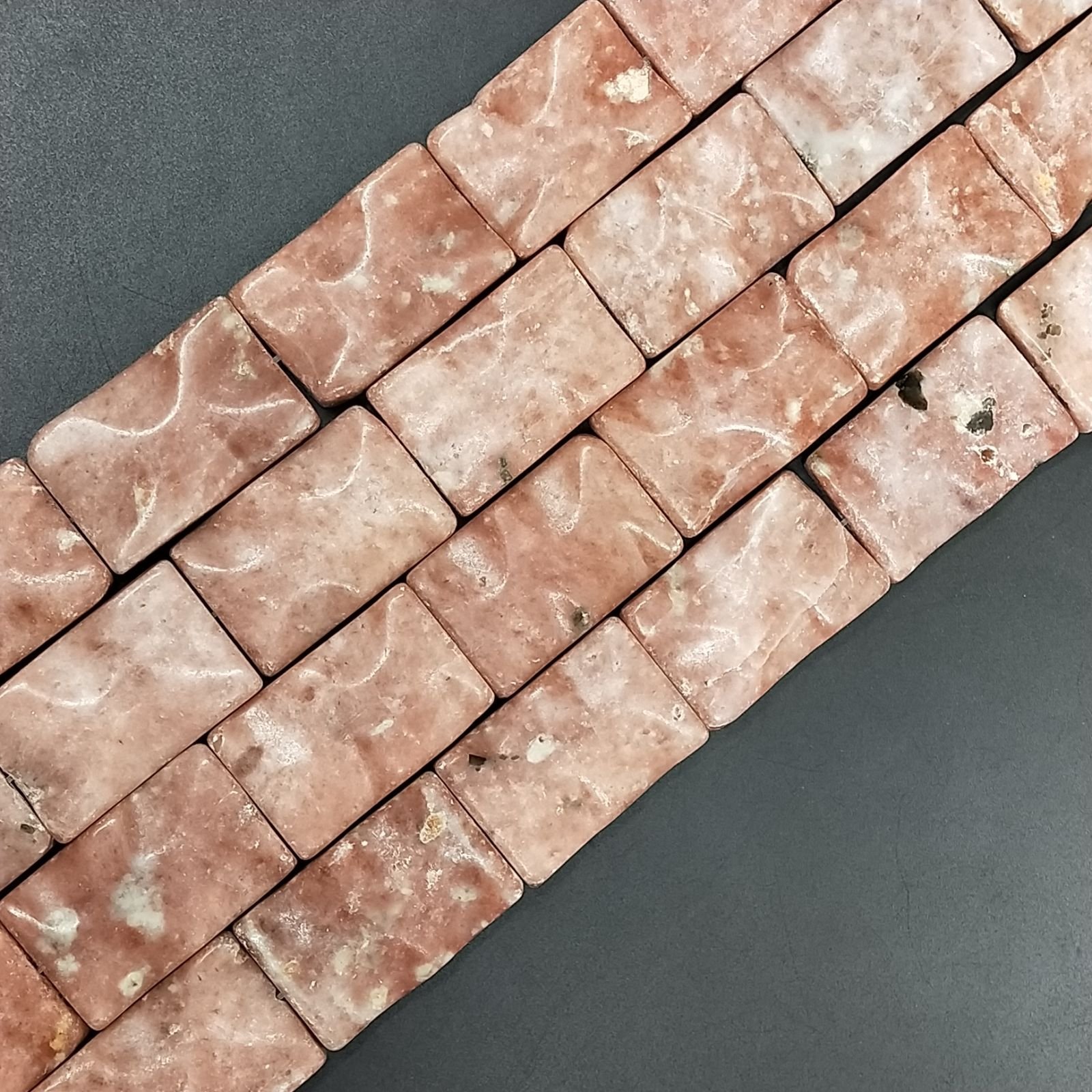 Rodonite Naturale in Perline Forma Rettangolare Lavorato Piatto Liscio Foro Passante 20x30mm