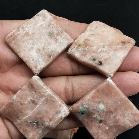 Rodonite Naturale in Perline Forma Rombo Piatto Liscio Lavorato Foro Diagonale 35mm