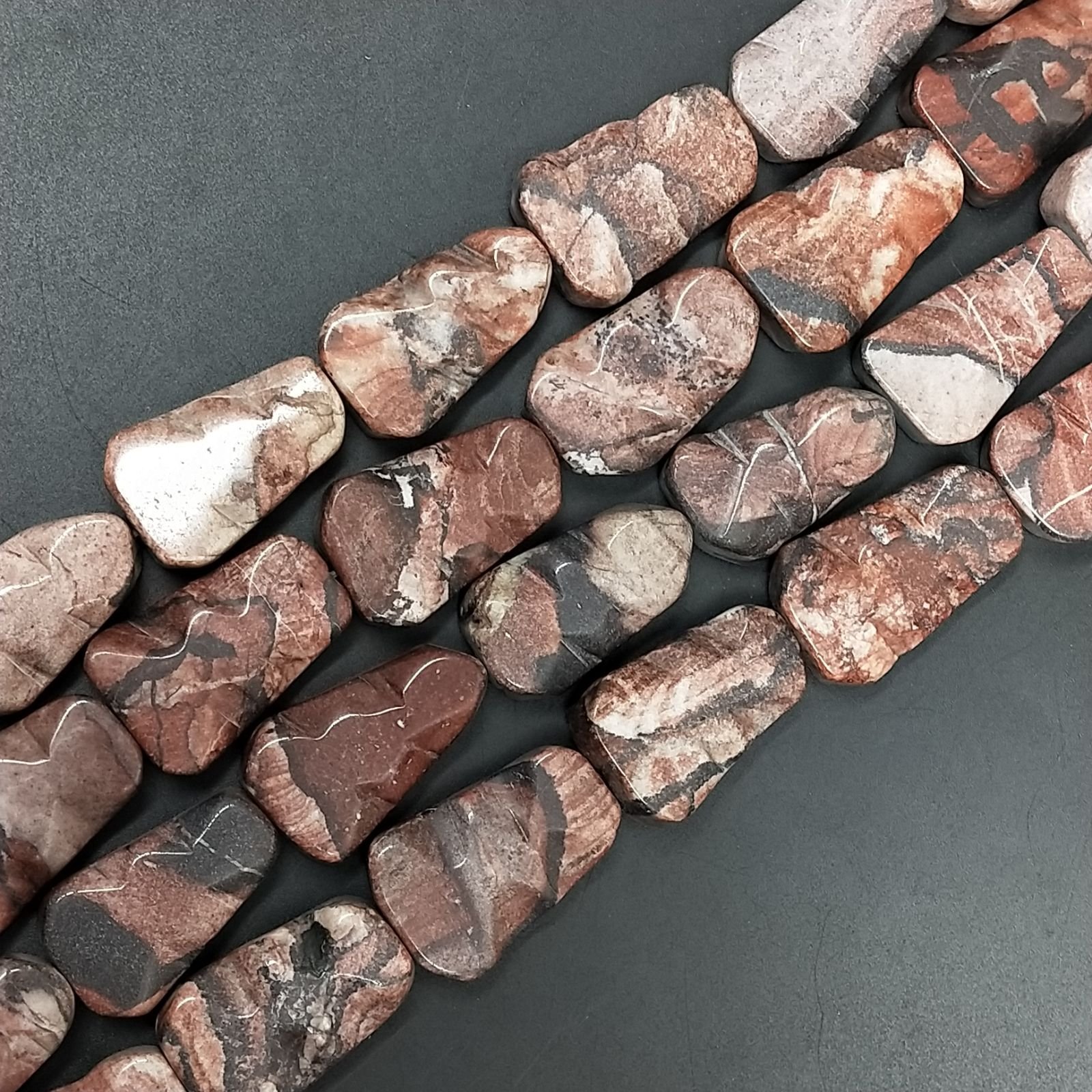 Diaspro Marrone Striato Naturale in Perline Forma Trapezio Piatto Liscio Lavorato Foro Passante 18X29mm