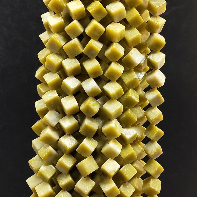 Giada Limone Perline Forma Cubetti Liscio Foro Diagonale 8mm