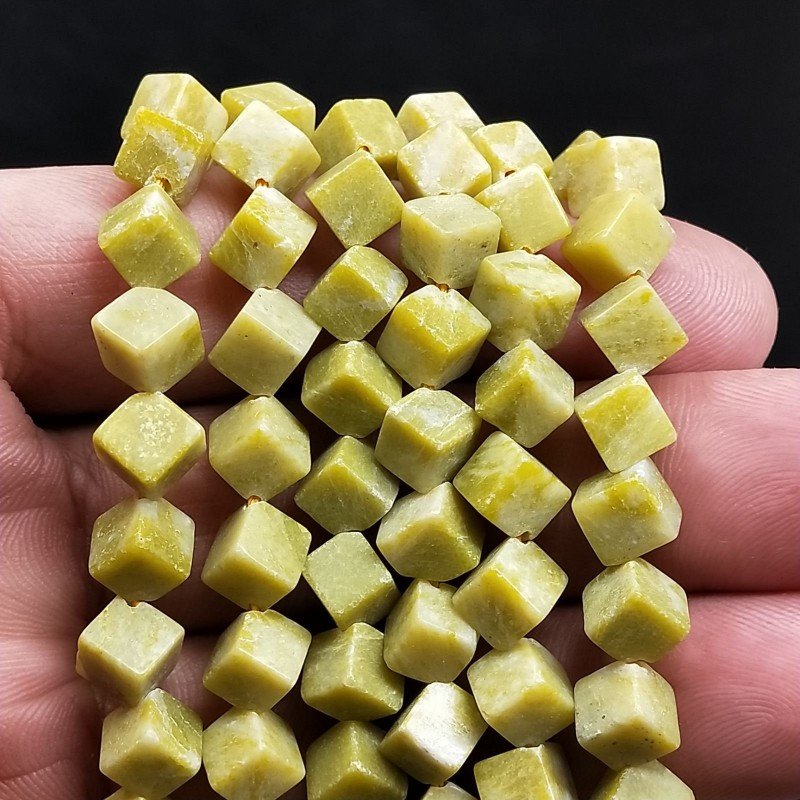 Giada Limone Perline Forma Cubetti Liscio Foro Diagonale 8mm
