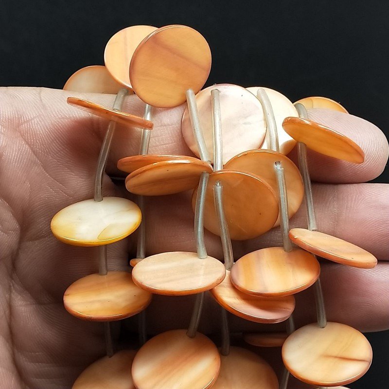 Madreperla Tonalità Marrone Chiaro Perline Forma Tondo Piatto Liscio Foro Laterale 19mm