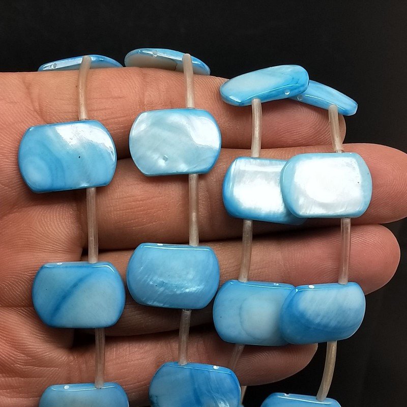 Madreperla Tonalità Azzurra Perline Forma Rettangolare Piatto Liscio Foro Laterale 14x19mm