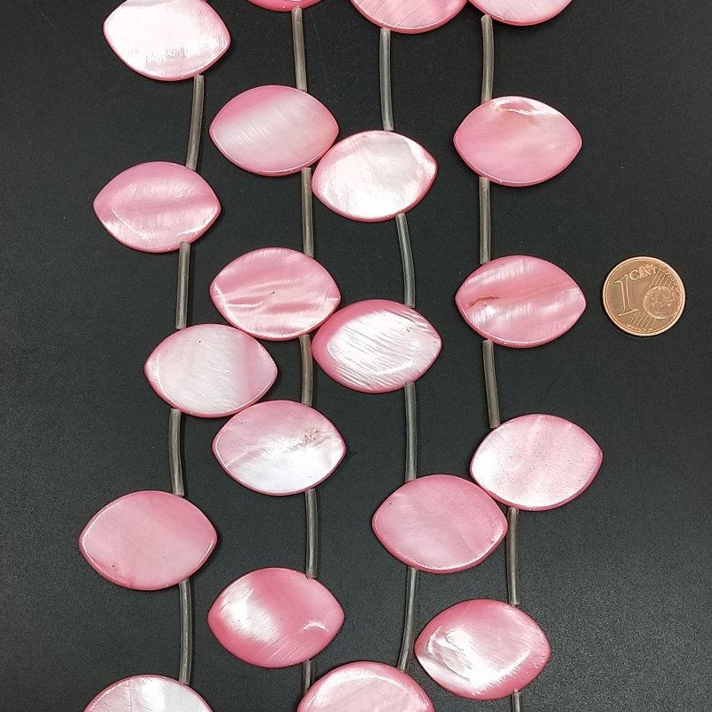 Madreperla Tonalità Rosa Perline Forma Foglia Piatto Liscio Foro Laterale 18x25 mm