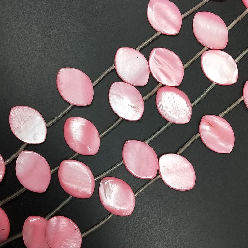 Madreperla Tonalità Rosa Perline Forma Foglia Piatto Liscio Foro Laterale 18x25 mm