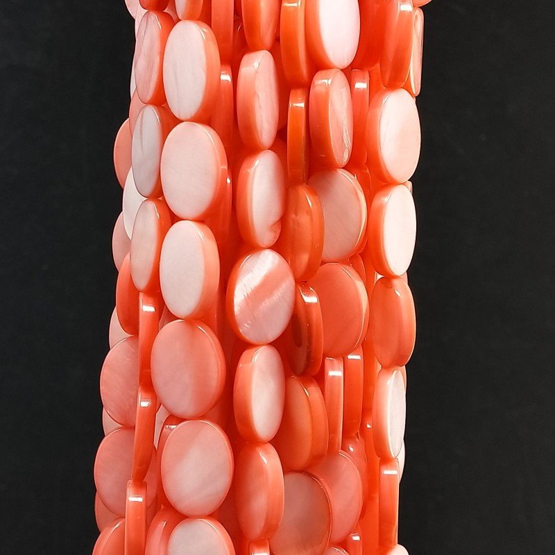 Madreperla Tonalità Corallo Rosa Perline Forma Ovale Piatto Liscio Foro Passante 10x14mm