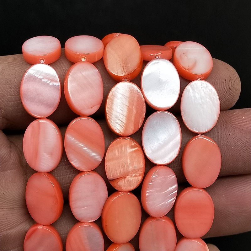 Madreperla Tonalità Corallo Rosa Perline Forma Ovale Piatto Liscio Foro Passante 10x14mm