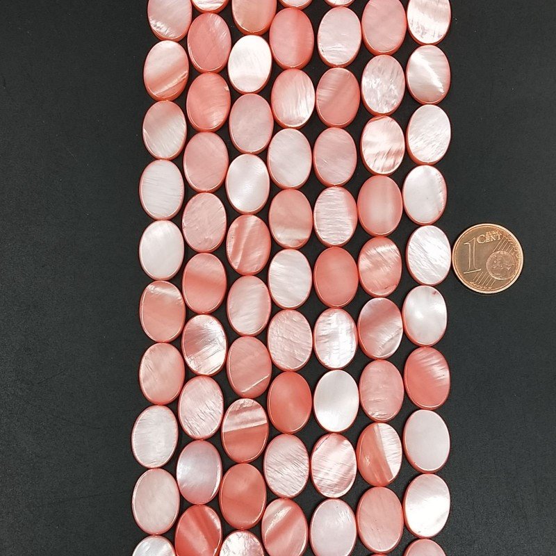 Madreperla Tonalità Corallo Rosa Perline Forma Ovale Piatto Liscio Foro Passante 10x14mm