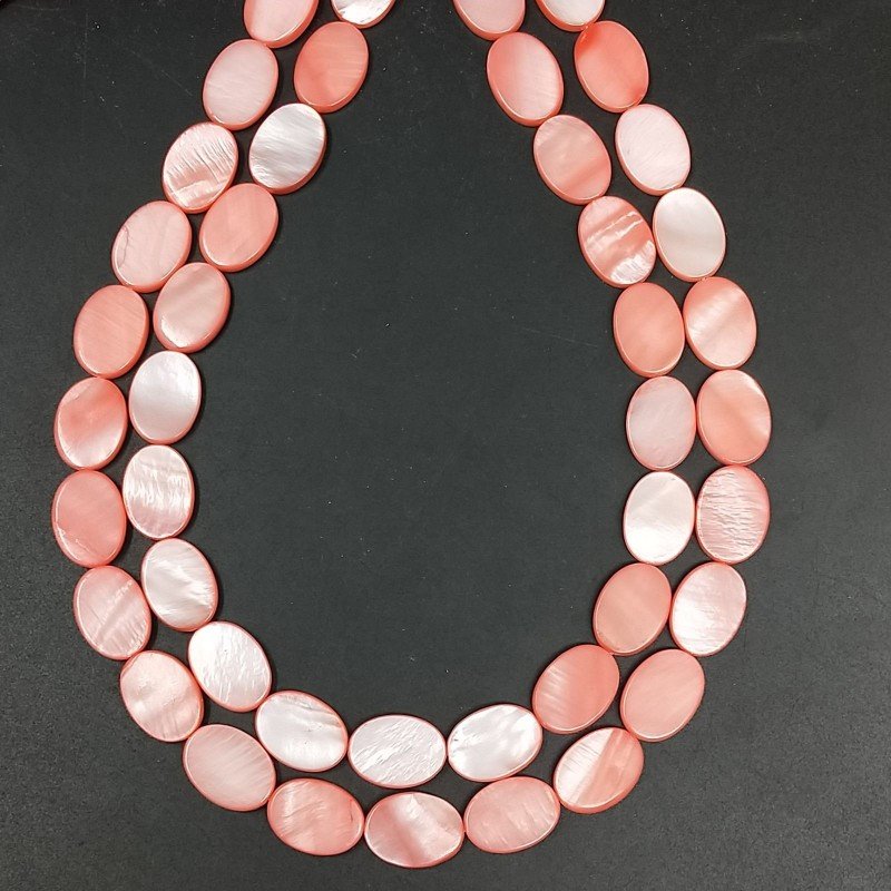 Madreperla Tonalità Corallo Rosa Perline Forma Ovale Piatto Liscio Foro Passante 10x14mm