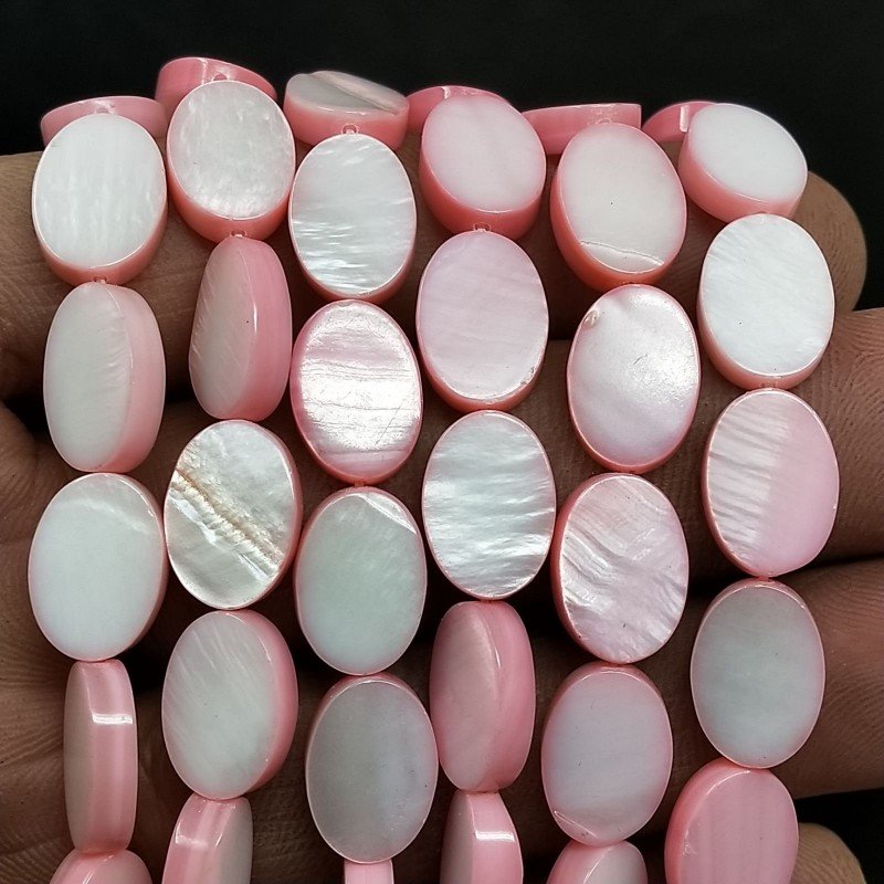 Madreperla Tonalità Rosa Perline Forma Ovale Piatto Liscio Foro Passante 09x12mm