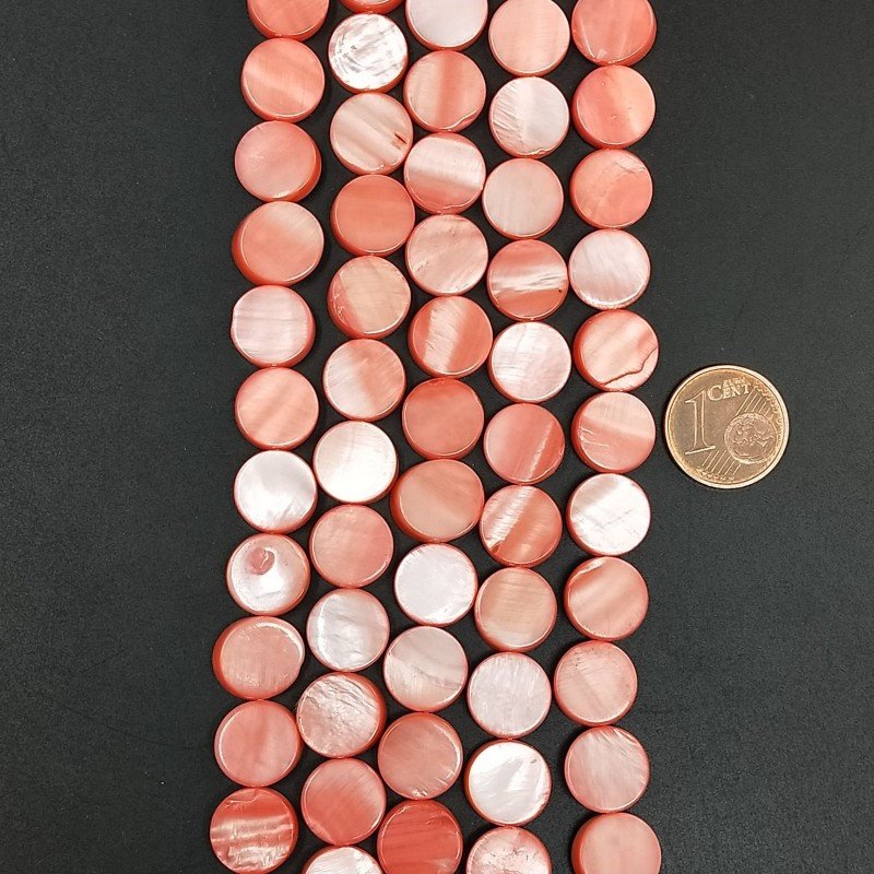 Madreperla Tonalità Corallo Perline Forma Tondo Piatto Liscio Foro Passante10mm