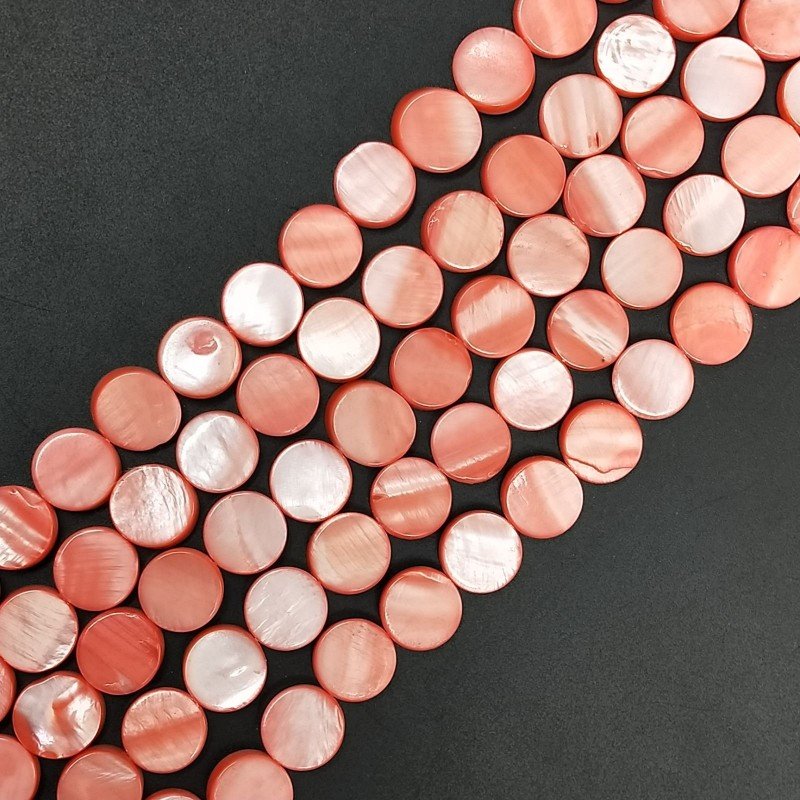 Madreperla Tonalità Corallo Perline Forma Tondo Piatto Liscio Foro Passante10mm
