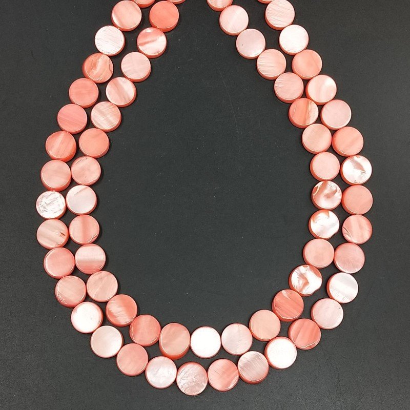Madreperla Tonalità Corallo Perline Forma Tondo Piatto Liscio Foro Passante10mm