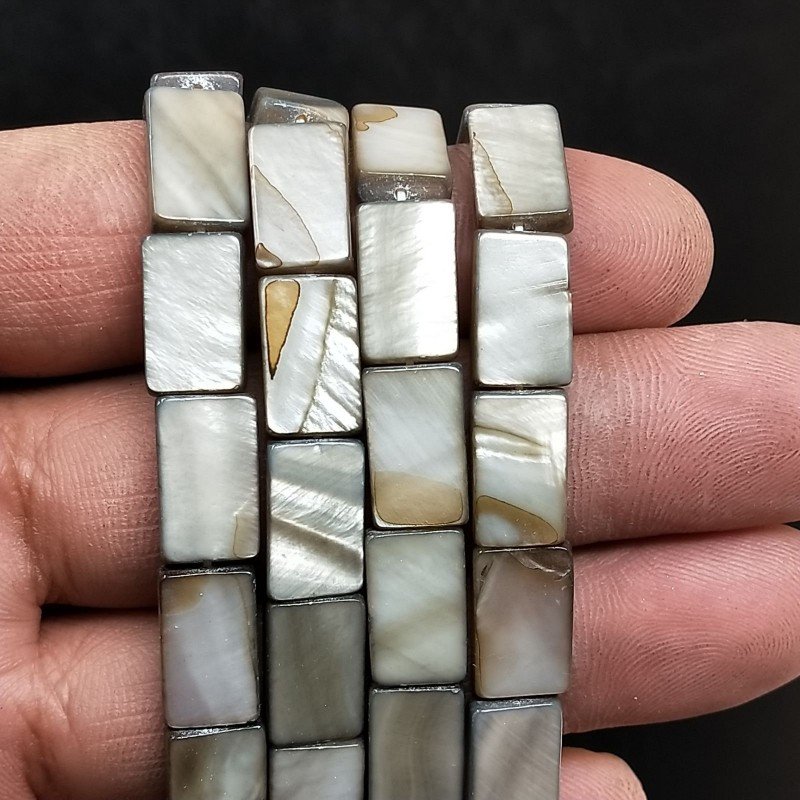 Madreperla Tonalità Grigia Perline Forma Rettangolare Piatto Liscio Foro Passante 08x13mm