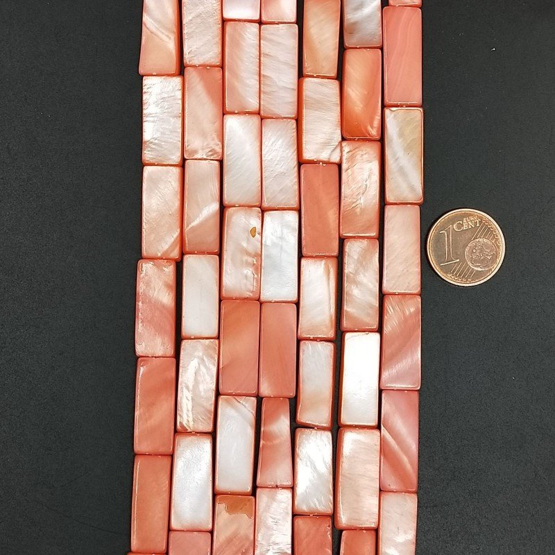 Madreperla Tonalità Pesca Perline Forma Rettangolare Piatto Liscio Foro Passante 07-08x16-20mm