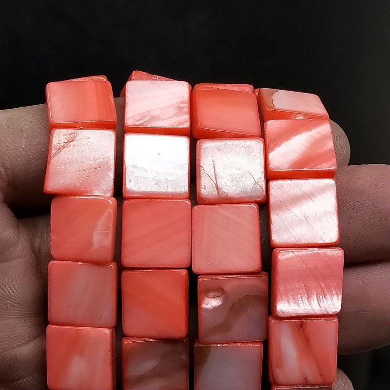 Madreperla Tonalità Corallo Perline Forma Quadrato Piatto Liscio Foro Passante 12mm