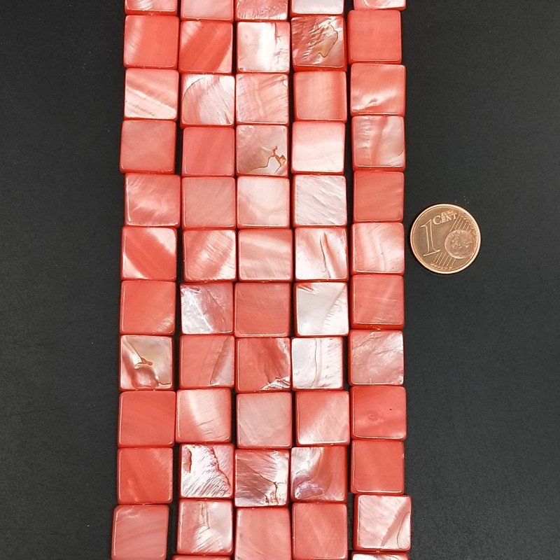 Madreperla Tonalità Corallo Perline Forma Quadrato Piatto Liscio Foro Passante 12mm