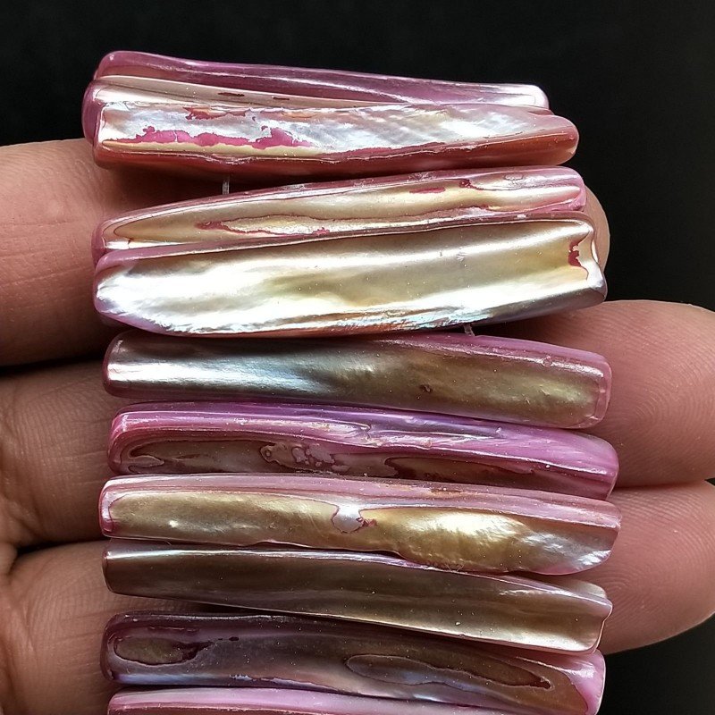 Madreperla Tonalità Viola Perline Forma Tubetti Irregolari Lisci Foro Laterale 44mm