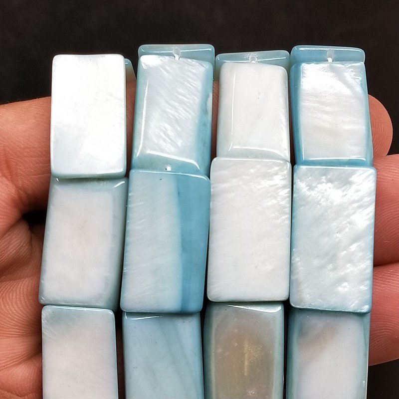 Madreperla Tonalità Azzurra Perline Forma Rettangolare Piatto Liscio Foro Passante 12x22mm