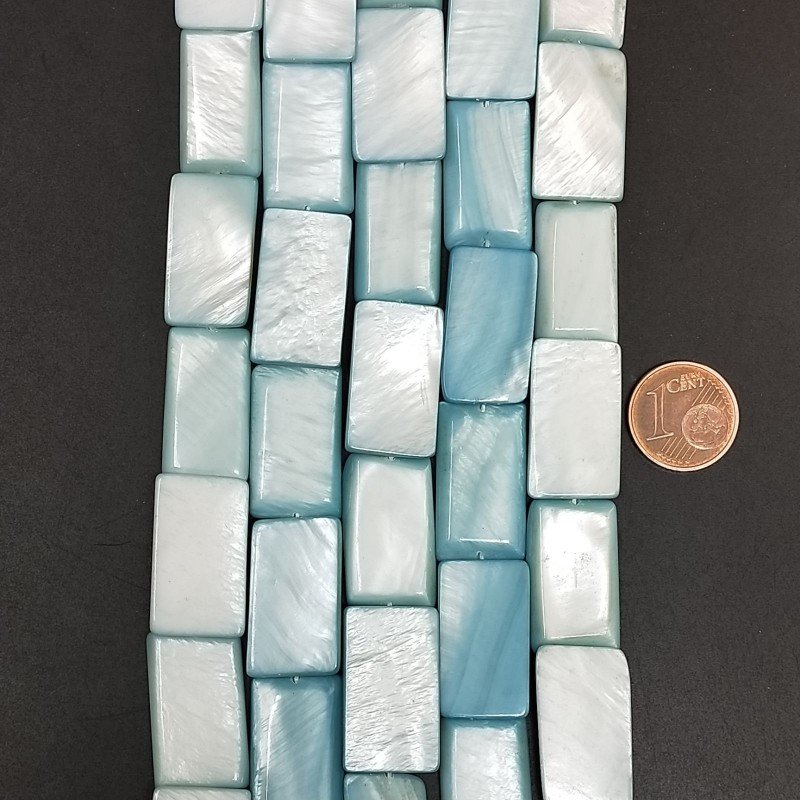 Madreperla Tonalità Azzurra Perline Forma Rettangolare Piatto Liscio Foro Passante 12x22mm