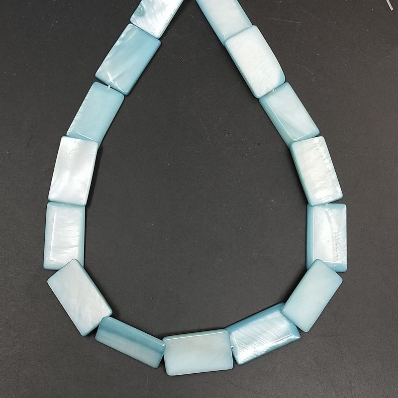Madreperla Tonalità Azzurra Perline Forma Rettangolare Piatto Liscio Foro Passante 12x22mm
