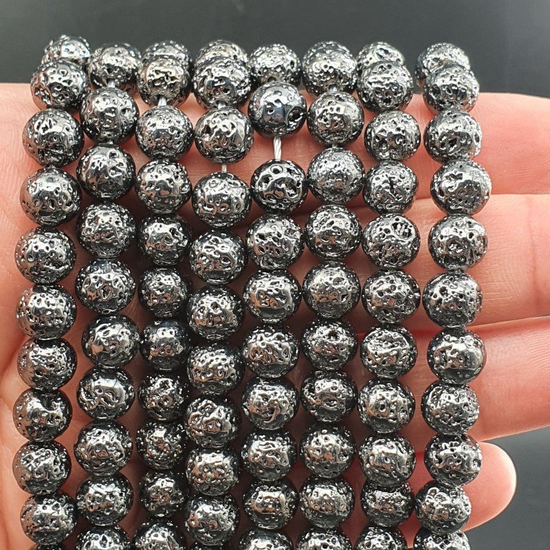 Pietra Lavica Rutenio Perline Forma Tondo Grezzo Liscio 08mm
