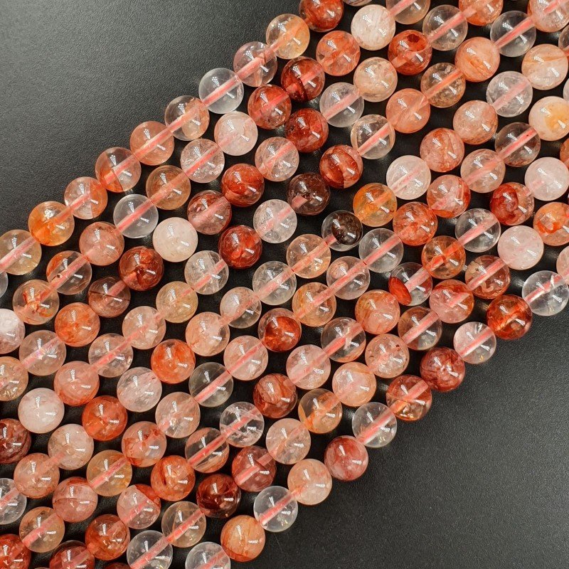 Quarzo Ematoide Rosso Perline Forma Tondo Liscio 08mm
