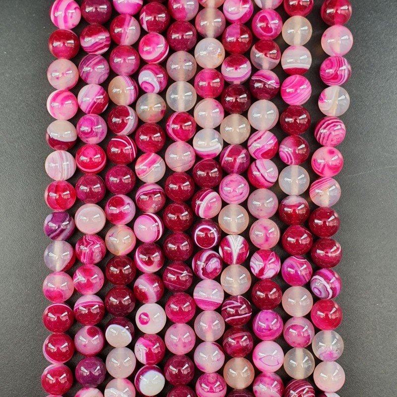 Agata Brasiliana Fucsia Striata Perline Forma Tondo Liscio 08mm