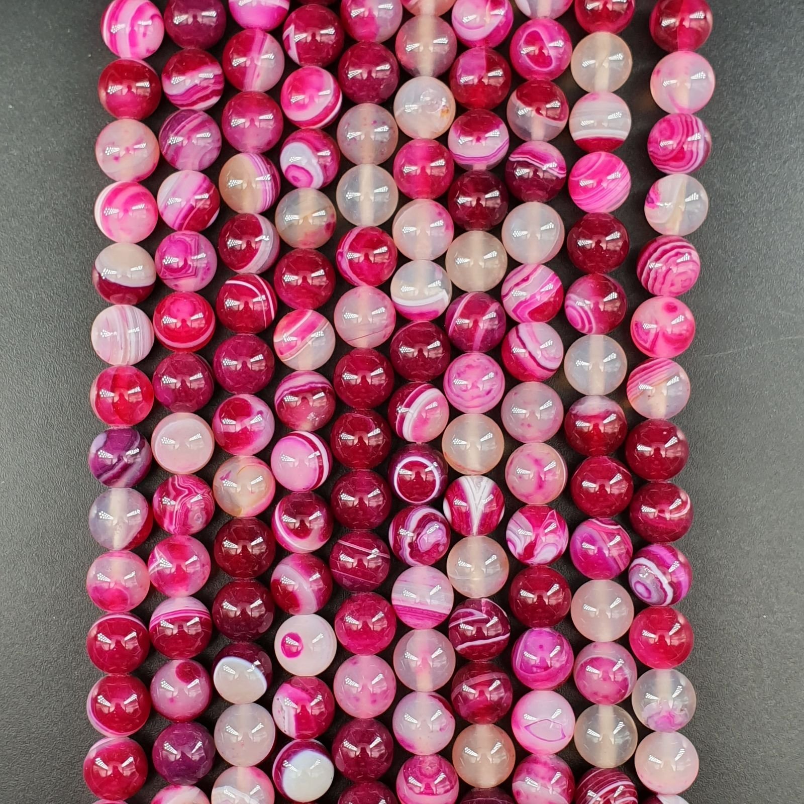 Agata Brasiliana Fucsia Striata Perline Forma Tondo Liscio 08mm