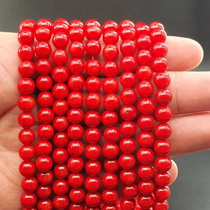 Corallo Bamboo Rosso Perline Forma Tondo Liscio 08mm