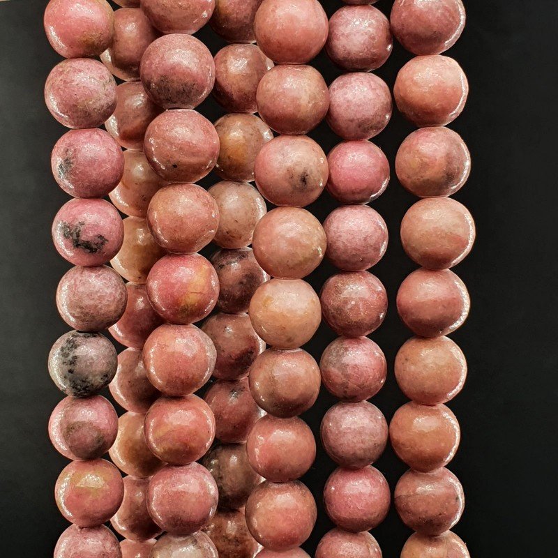 Rodonite Perline Forma Tondo Liscio Satinato-Matte 08mm